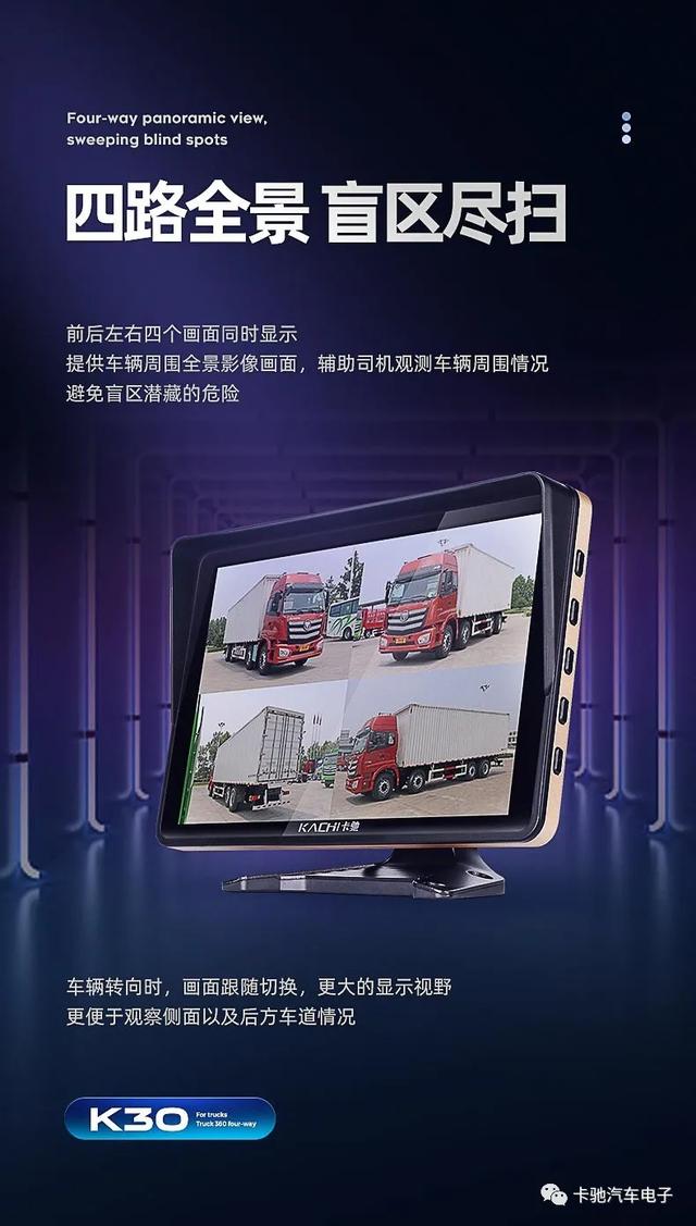 创新不止一点,领先不止一面,卡驰K30货车四路全景监控一体机,新款来袭! 创新不止一点,领先不止一面,卡驰K30货车四路全景监控一体机,新款来袭!