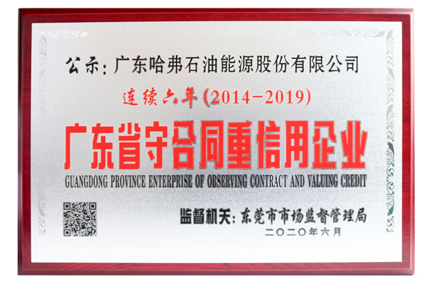 哈弗润滑油连续六年荣获“广东省守合同重信用企业”称号 哈弗润滑油连续六年荣获“广东省守合同重信用企业”称号