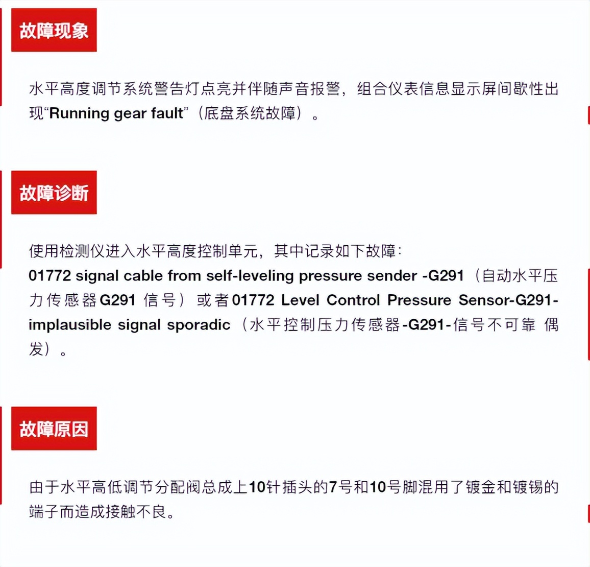 汽车故障冷知识丨途锐01772水平控制压力传感器-G291-不可靠信号 汽车故障冷知识丨途锐01772水平控制压力传感器-G291-不可靠信号