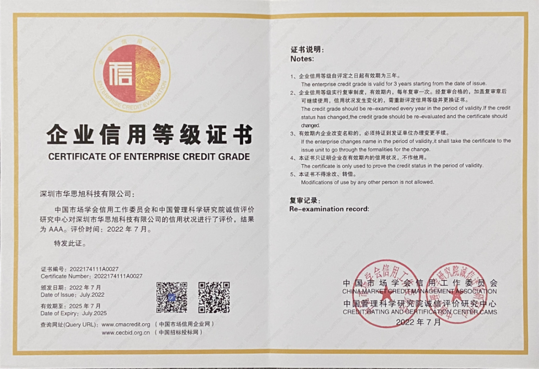 华思旭荣获「中国市场信用AAA级信用企业」称号 华思旭荣获「中国市场信用AAA级信用企业」称号