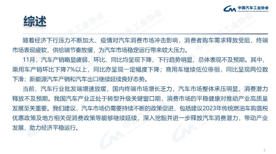 2022年11月汽车工业产销情况