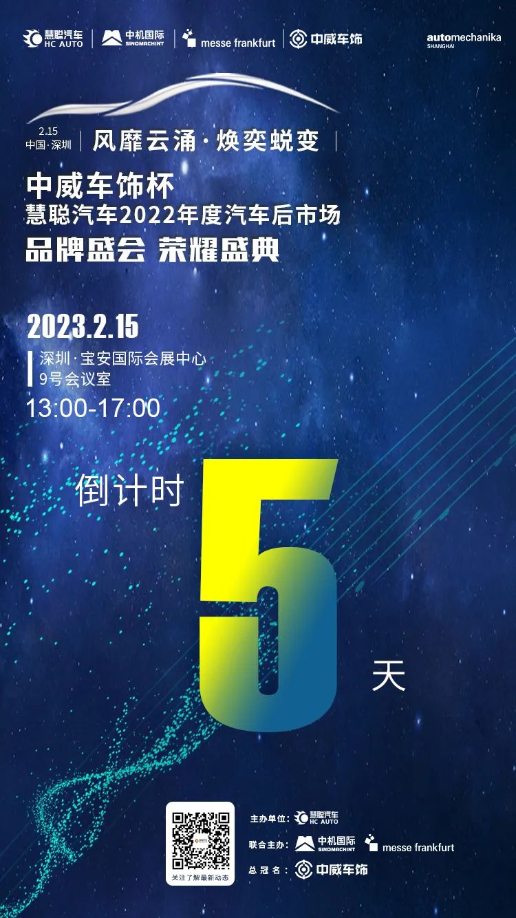 倒计时5天丨中威车饰杯’慧聪汽车2022年度汽车后市场品牌盛会蓄势待发 倒计时5天丨中威车饰杯’慧聪汽车2022年度汽车后市场品牌盛会蓄势待发