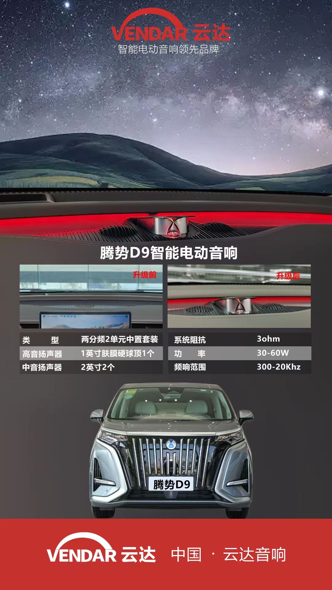 腾势D9音响的缺憾用云达智能电动音响改装来弥补,刚刚好! 腾势D9音响的缺憾用云达智能电动音响改装来弥补,刚刚好!
